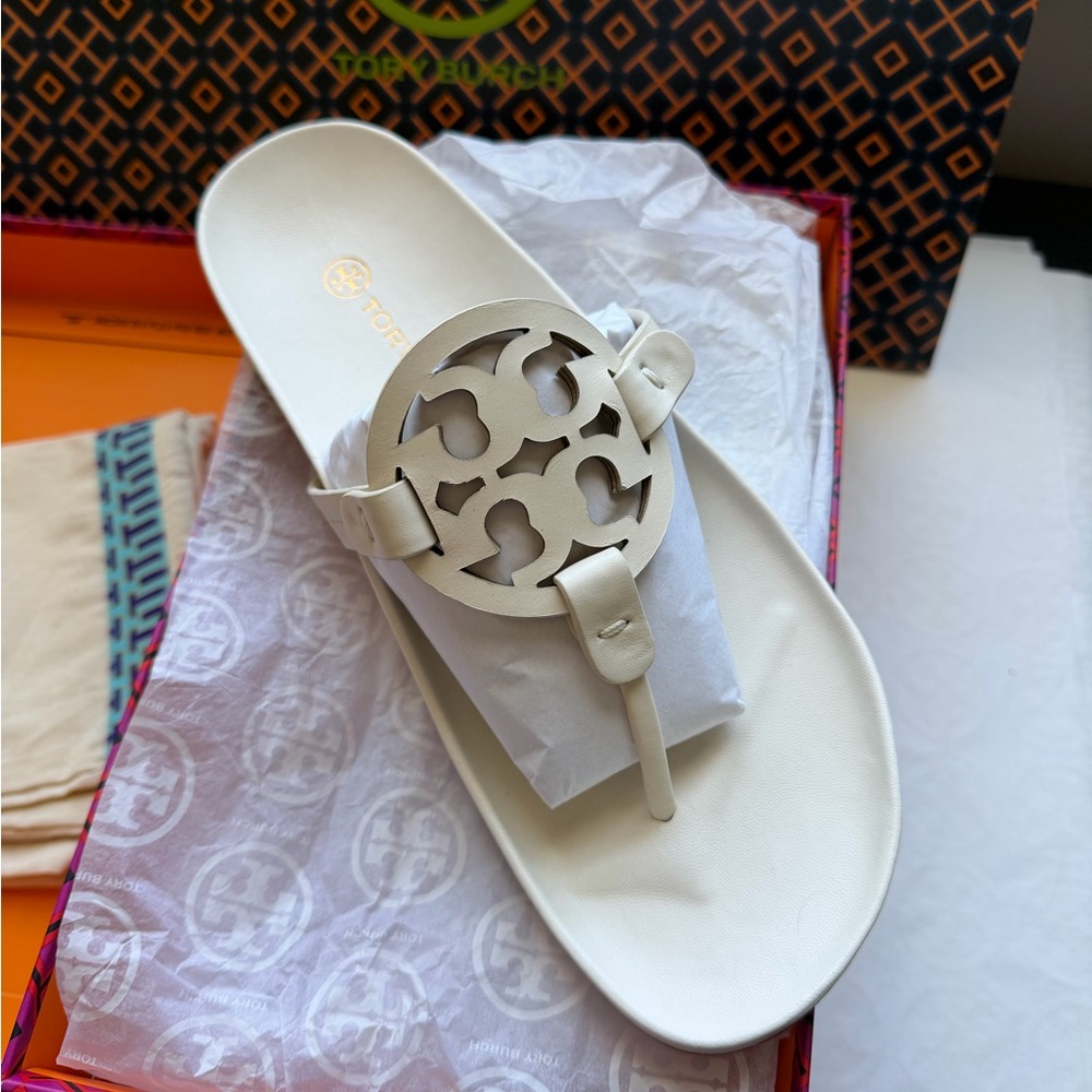 Tory Burch Miller Cloud Leather Sandal New Ivory White Size 10